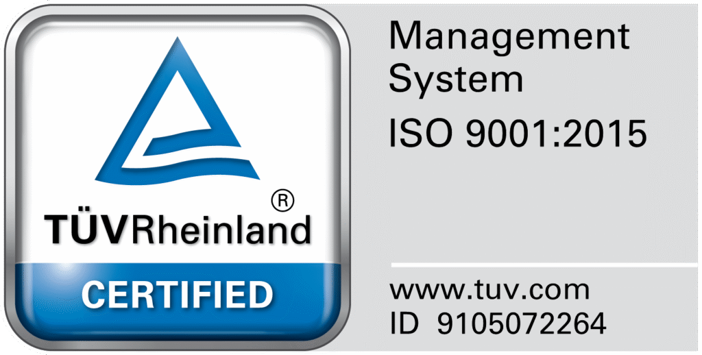 A certified TUV Rheinland logo