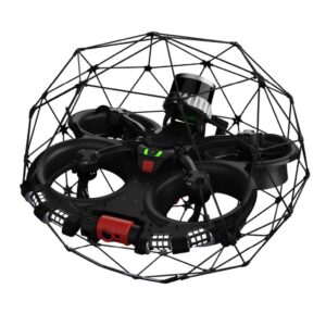 Front view of the Elios 3 drone showing protective cage and sensors