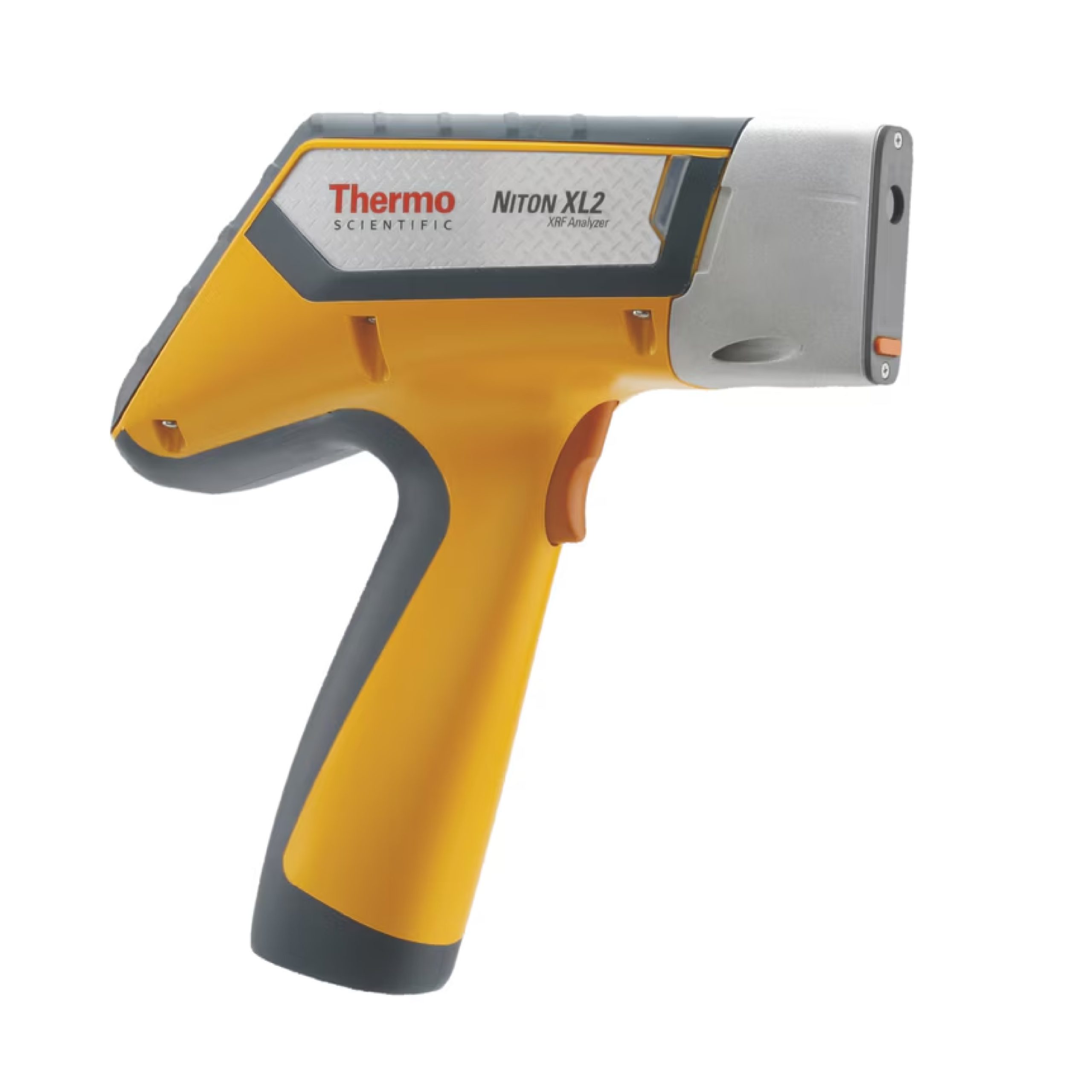Thermo Fischer's handheld XRF analyzer on a white background, from the main view