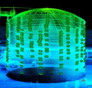 Dense grid of planned inspection points across the tank structure.